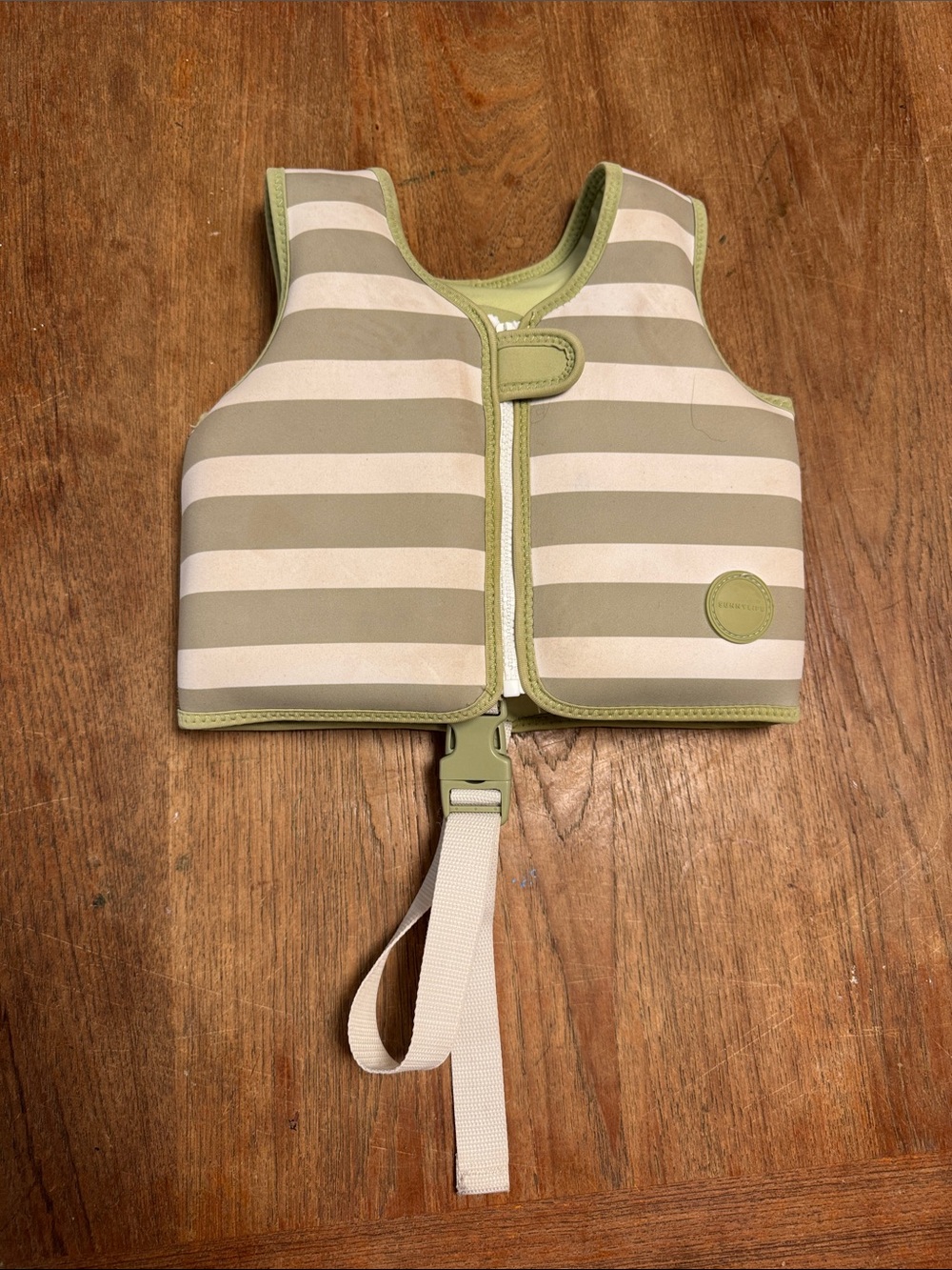 Sunnylife Olive and White Striped Kids Swim Vest